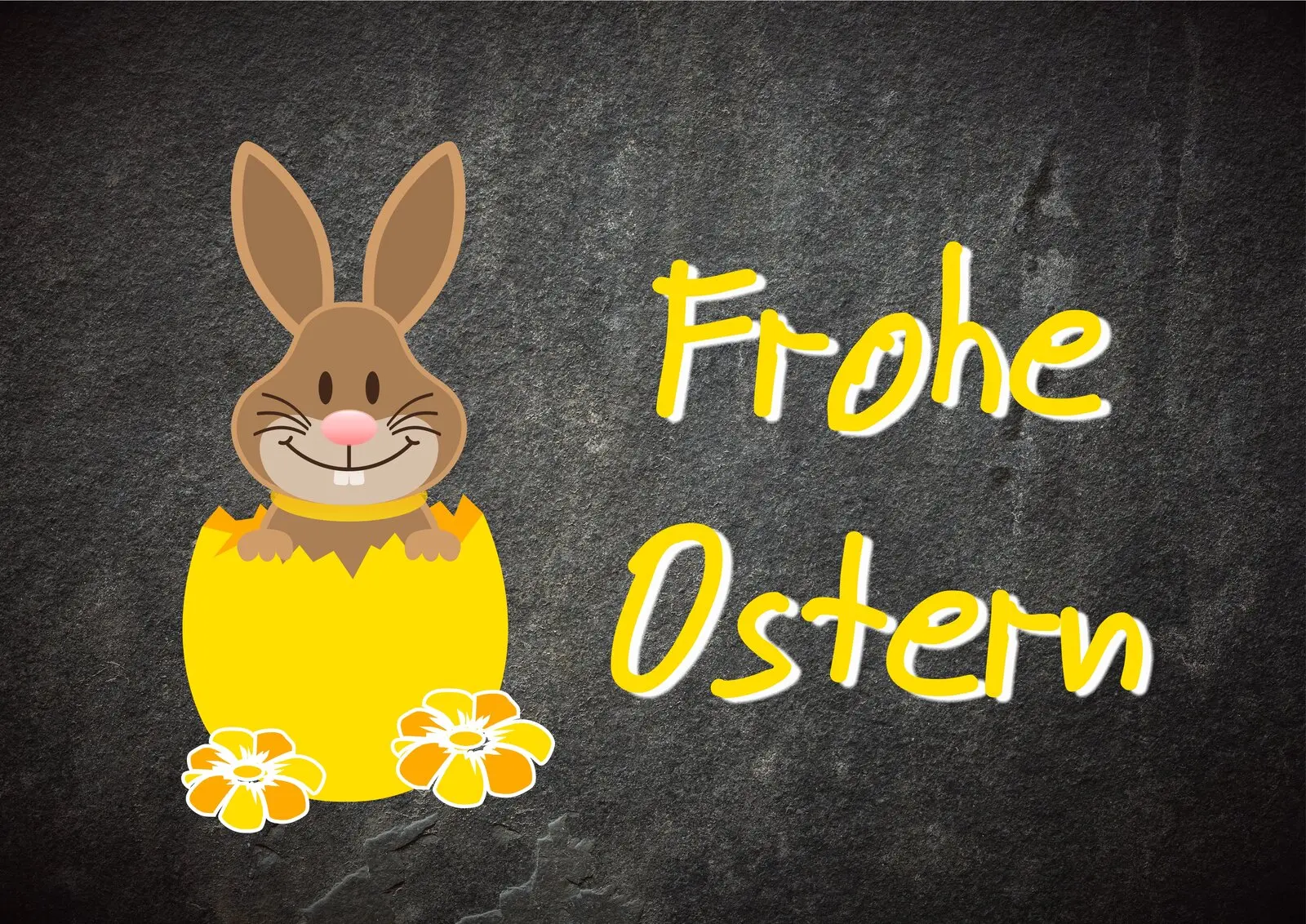 Lustige Osterpostkarte mit Osterhase in Osterei und Text Frohe Ostern