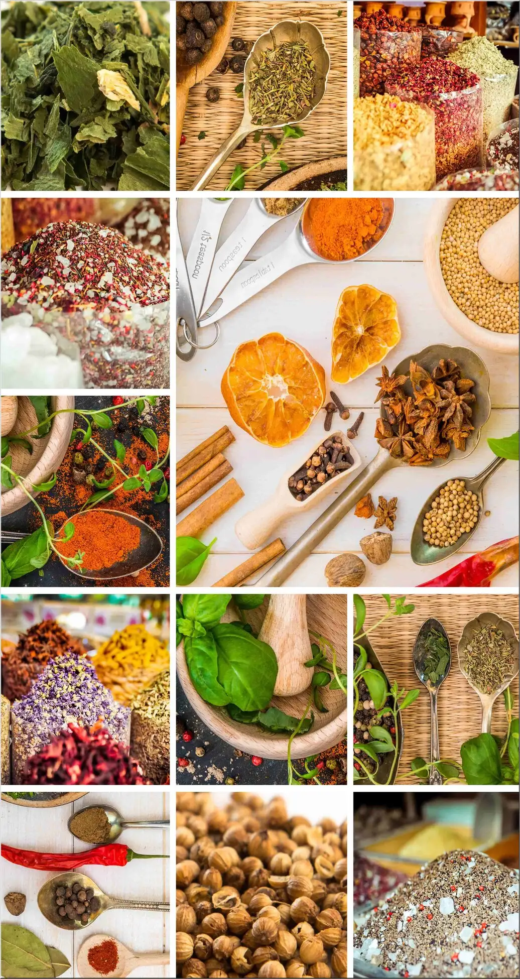 Collage Mit Gewürzen, Kräutern Hülsenfrüchte Obst