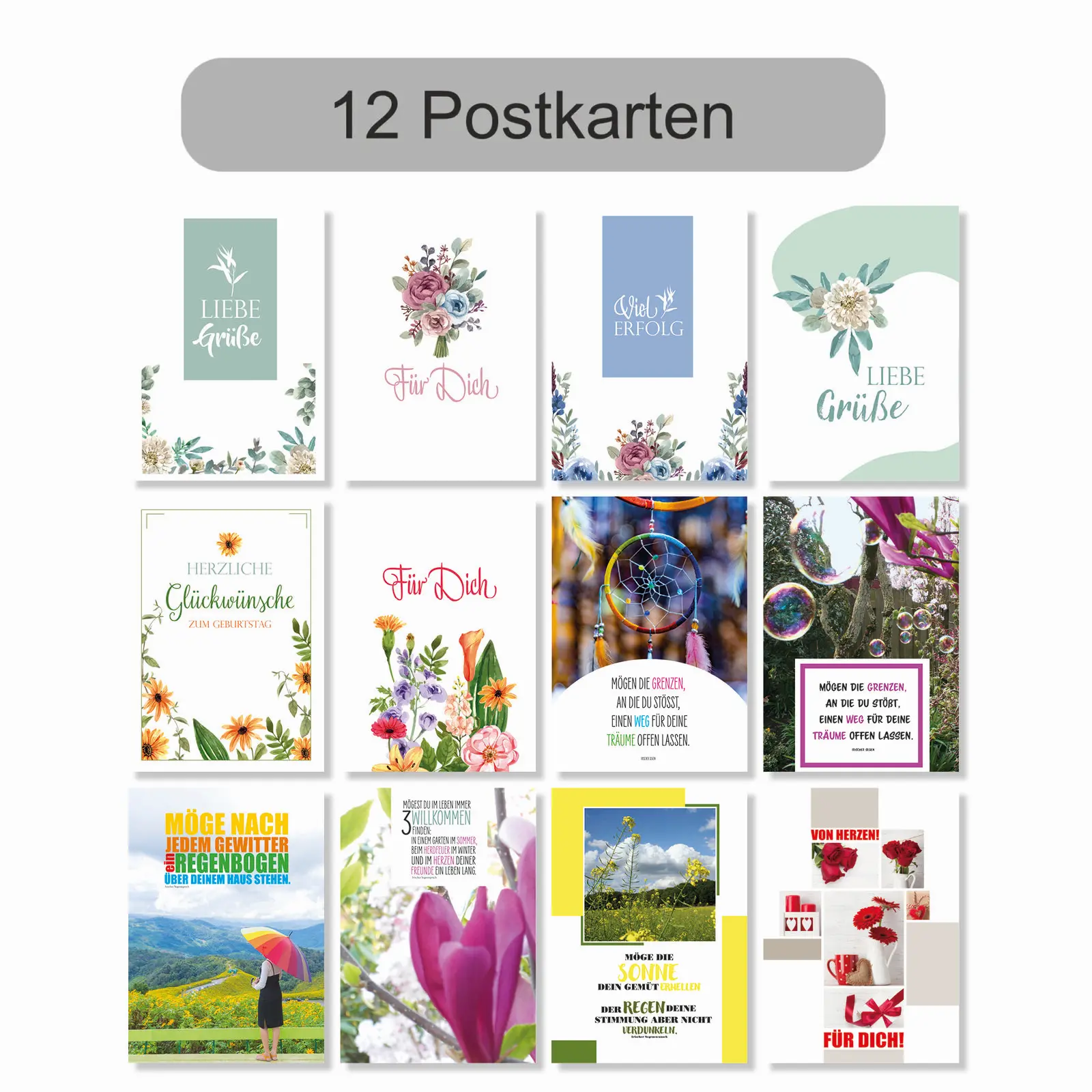 12 Postkarten im Set mit Segenssprüchen, Grüßen usw.